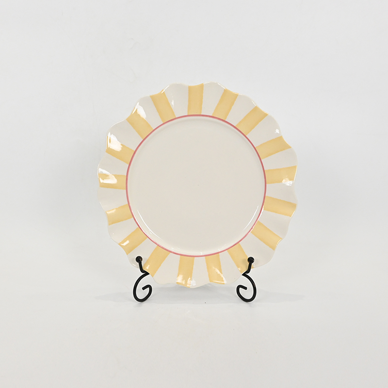 Striped Floral Plate–cream yellow