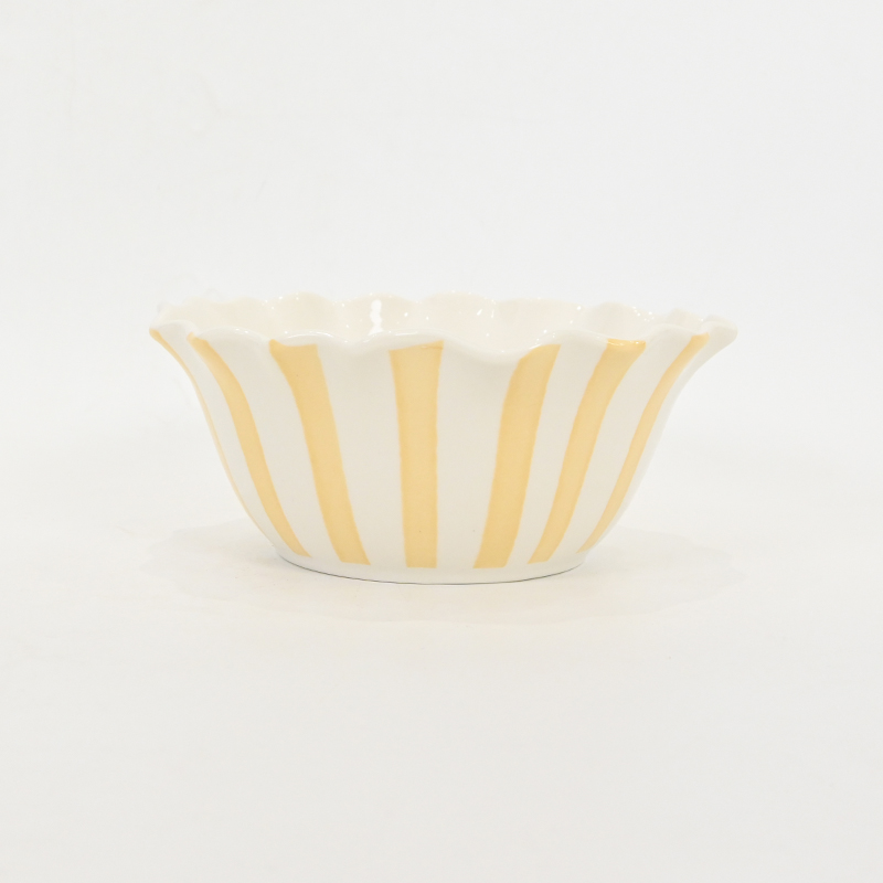 Striped Floral Bowl–cream yellow