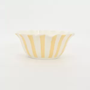 Striped Floral Bowl–cream yellow