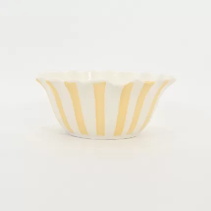 Striped Floral Bowl–cream yellow