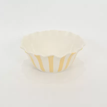 Striped Floral Bowl–cream yellow