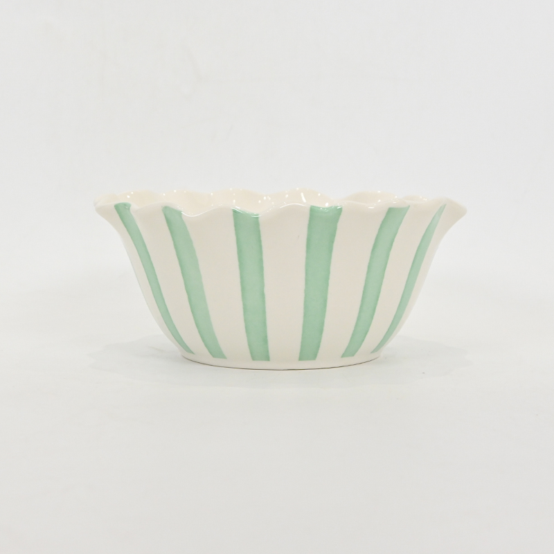Striped Floral Bowl–mint green