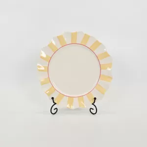 Striped Floral Plate–cream yellow