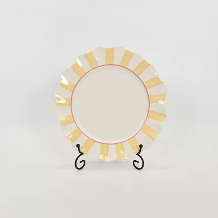 Striped Floral Plate–cream yellow