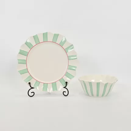 Striped Floral Bowl–mint green