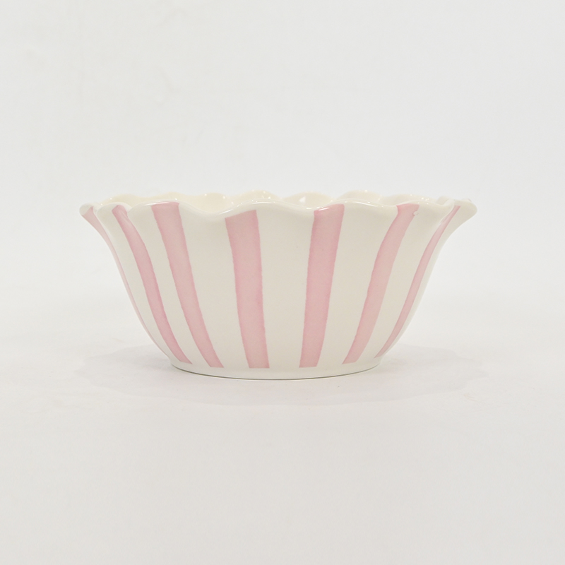 Striped Floral Bowl–soft pink