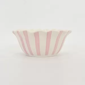 Striped Floral Bowl–soft pink