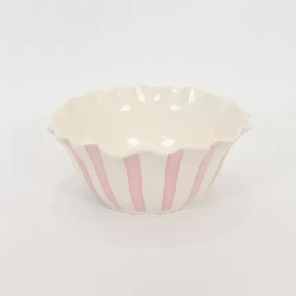 Striped Floral Bowl–soft pink