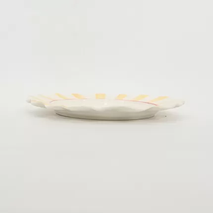 Striped Floral Plate–cream yellow
