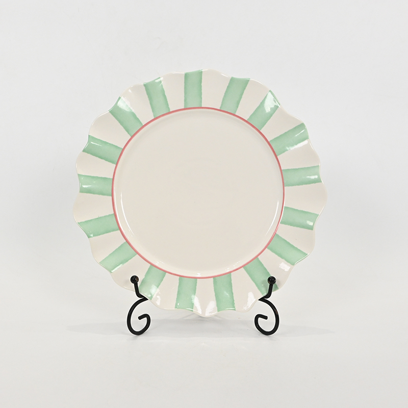 Striped Floral Plate–mint green