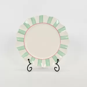 Striped Floral Plate–mint green