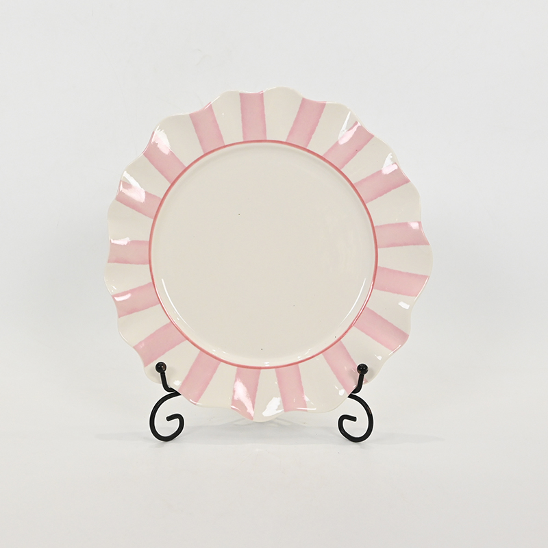 Striped Floral Plate–soft pink