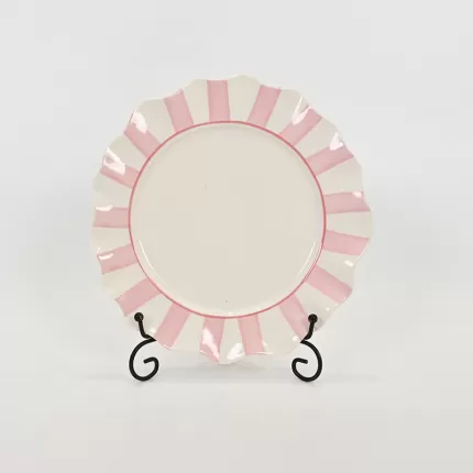 Striped Floral Plate–soft pink