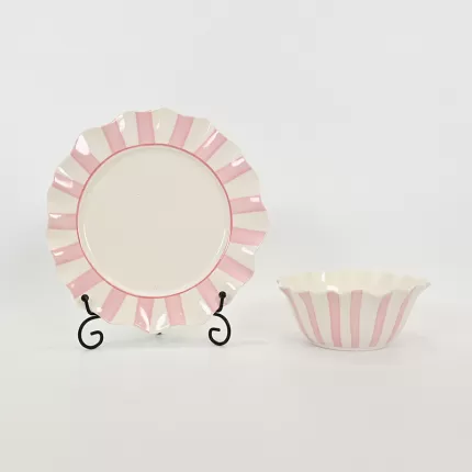 Striped Floral Plate–soft pink