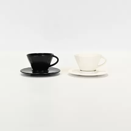 Vertical Stripe Cup and Saucer - black
