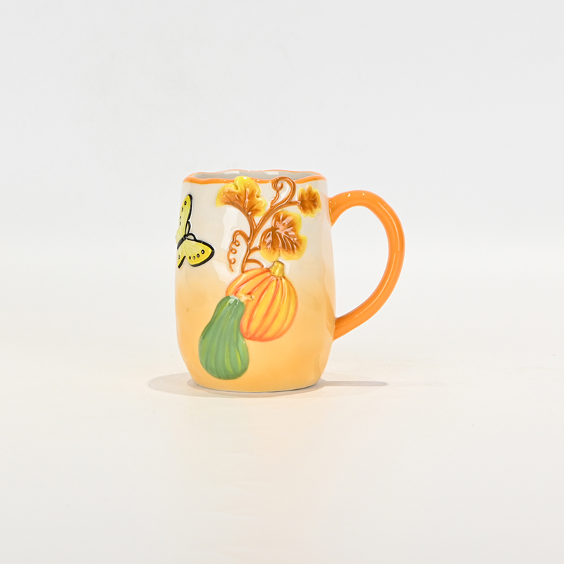 Gradient Pastoral Embossed Mug-orange