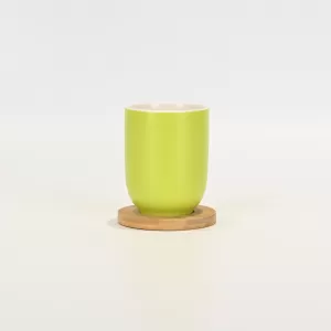 Green Cup with Wooden Coaster
