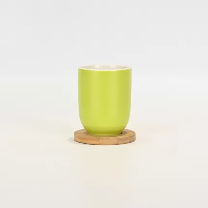 Green Cup with Wooden Coaster