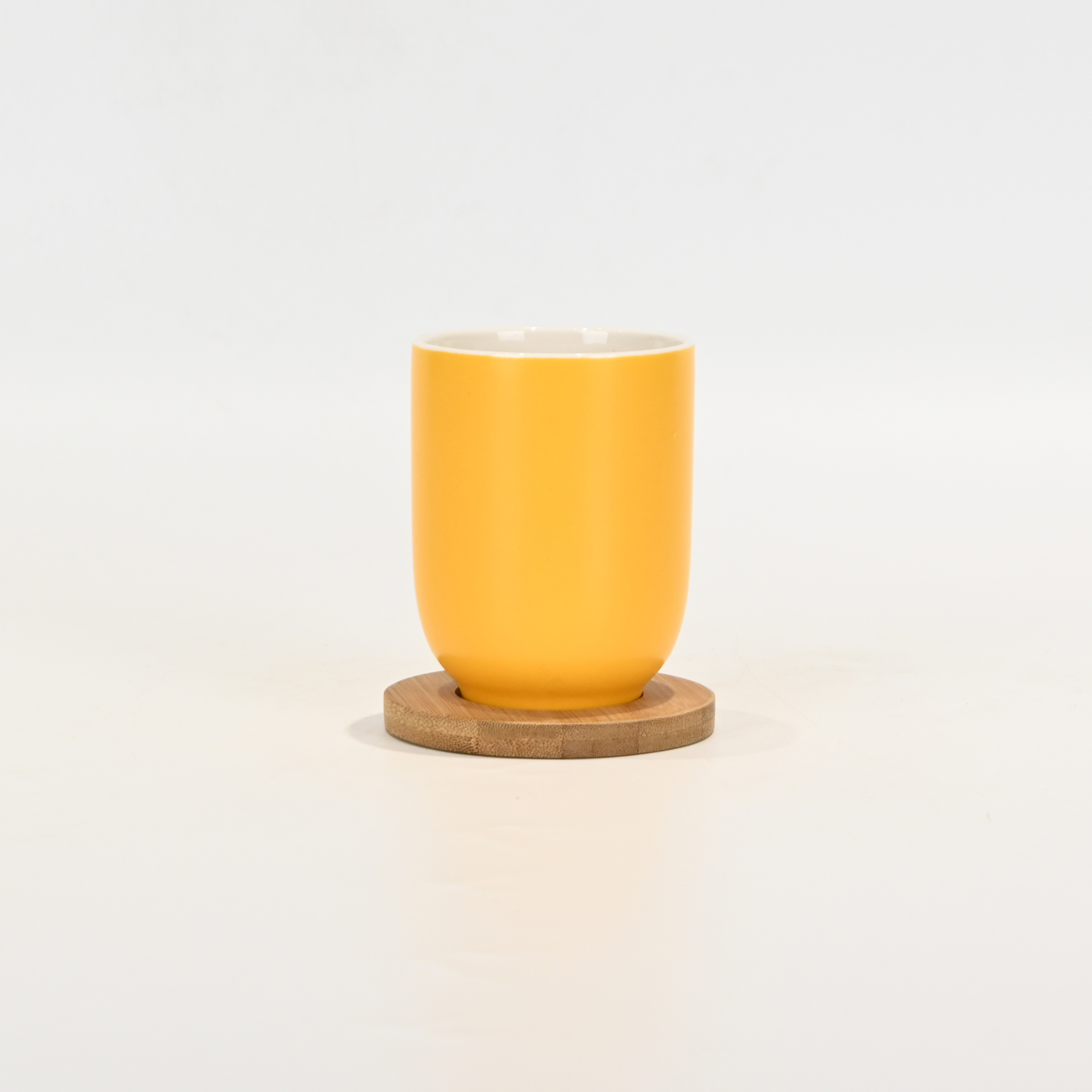 Orange Cup with Wooden Coaster
