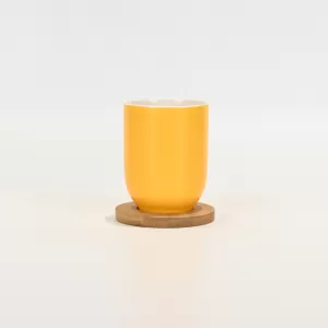 Orange Cup with Wooden Coaster