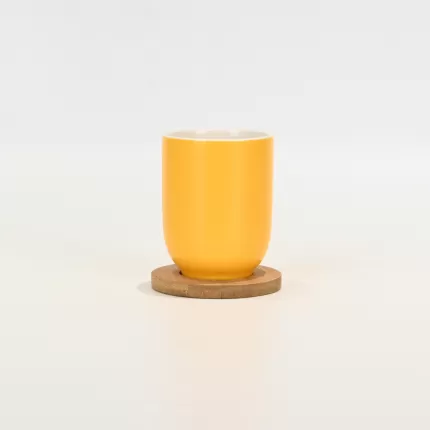 Orange Cup with Wooden Coaster