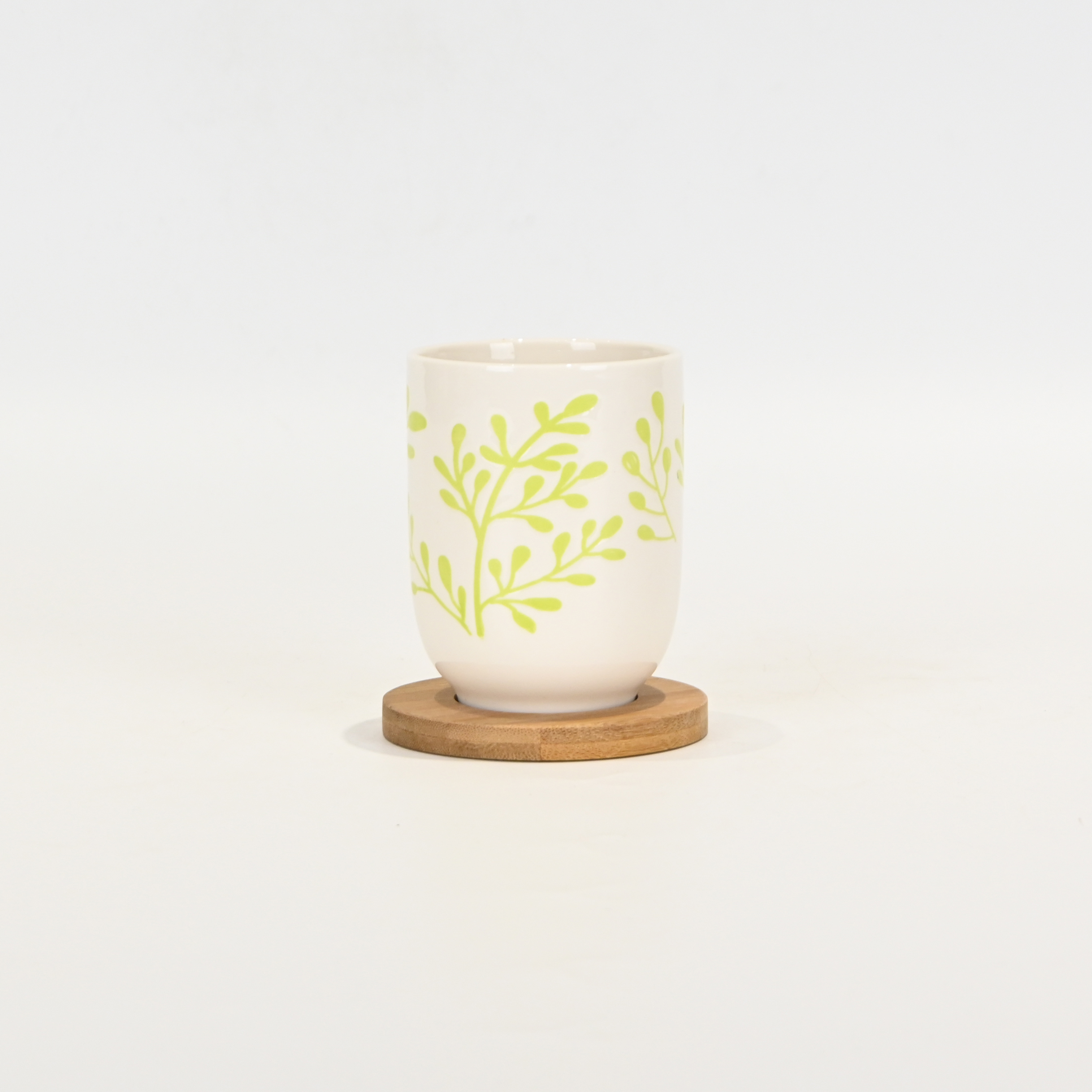 Green plant Cup with Wooden Coaster