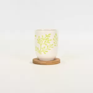 Green plant Cup with Wooden Coaster