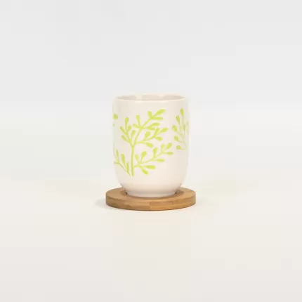 Green plant Cup with Wooden Coaster