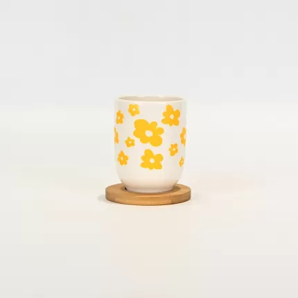Floret Cup with Wooden Coaster