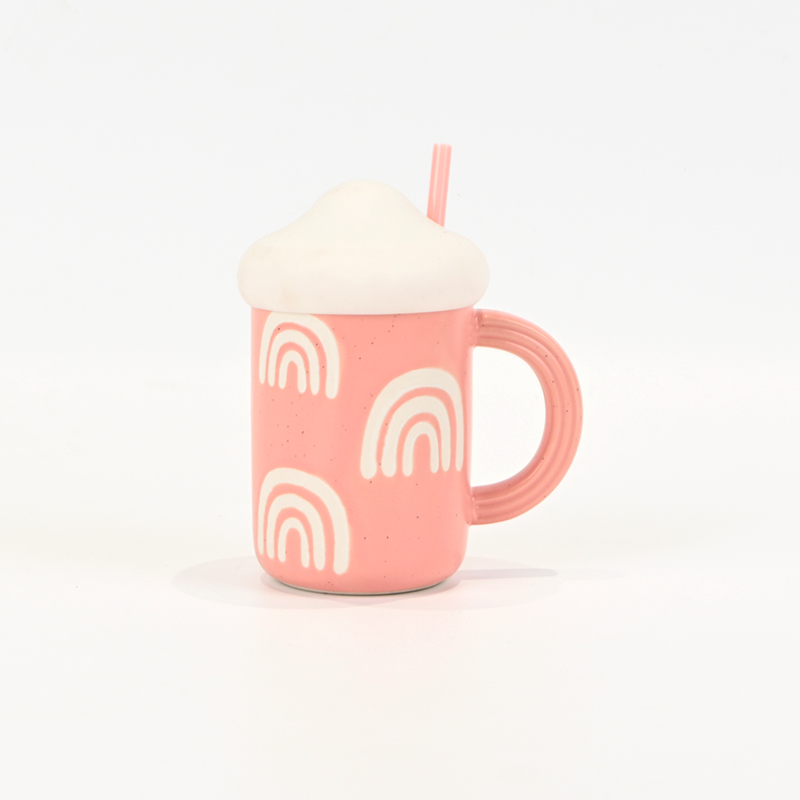 Cloud Mug with Straw-leather pink
