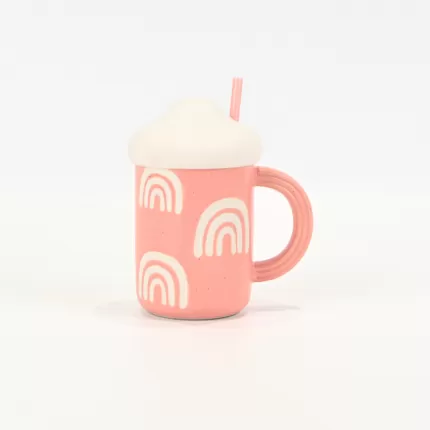 Cloud Mug with Straw-leather pink