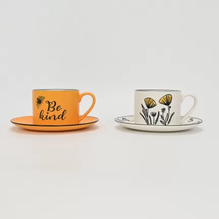 Yellow Flower Cup&Saucer-white