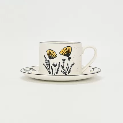 Yellow Flower Cup&Saucer-white