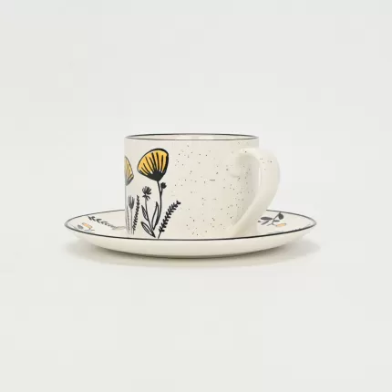 Yellow Flower Cup&Saucer-white