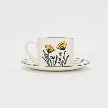 Yellow Flower Cup&Saucer-white