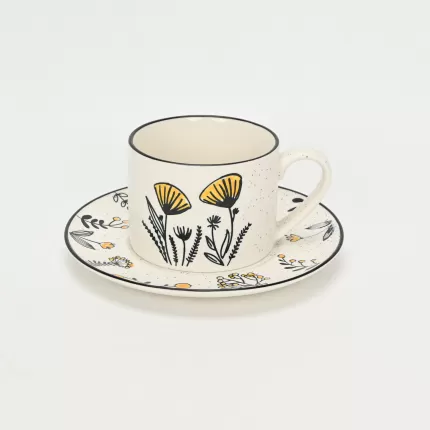 Yellow Flower Cup&Saucer-white