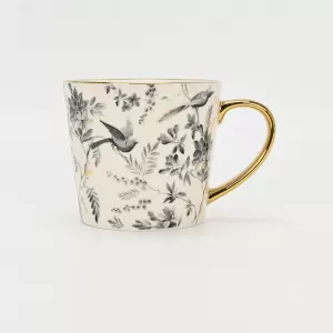 Gold-Ink Floral Bird Mug
