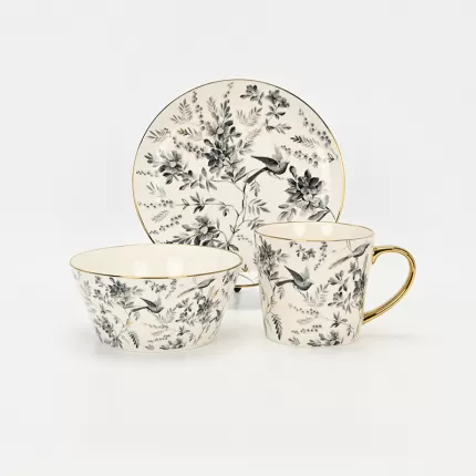 Gold-Ink Floral Bird Plate