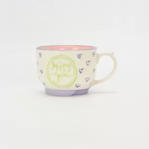 heart ceramic mug, pastel coffee mug, candy-style mug, sweet love mug, cute lettering mug, dreamy mug, pink aesthetic cup, kawaii ceramic cup, colorful heart pattern mug, gift mug for her