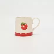tomato ceramic mug, cute tomato mug, everyday life cup, homey ceramic drinkware, rustic style mug, cozy kitchen mug, tomato-themed gift, whimsical mug with vegetable design, daily routine coffee cup
