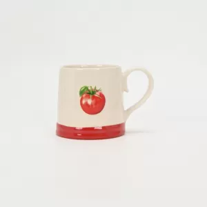 tomato ceramic mug, cute tomato mug, everyday life cup, homey ceramic drinkware, rustic style mug, cozy kitchen mug, tomato-themed gift, whimsical mug with vegetable design, daily routine coffee cup