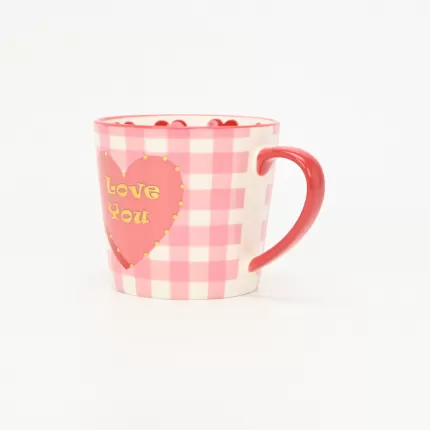 Heart Checkered Mug–pink