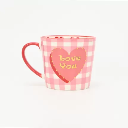 Heart Checkered Mug–pink