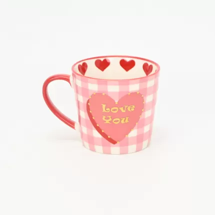 Heart Checkered Mug–pink