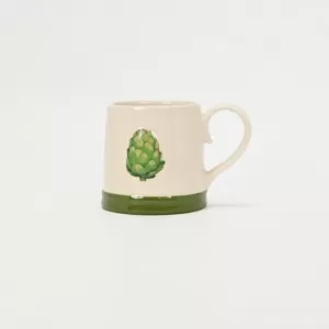 artichoke mug, vegetable ceramic mug, garden inspired mug, whimsical kitchen cup, green trim coffee mug, nature themed drinkware, unique pottery mug, rustic farmhouse mug, botanical coffee cup, cerami
