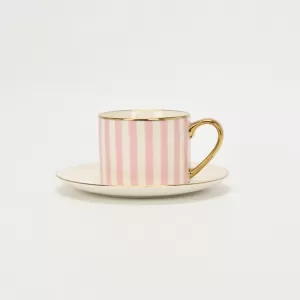 pink striped mug, geometric ceramic mug, gold handle coffee cupink mug with saucer, white ceramic saucer with gold rim, modern pink mug set, elegant coffee cup and saucer, stylish mug and plate set, p