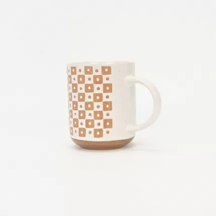 Polka Dot Checkered Geometric Mug-orange