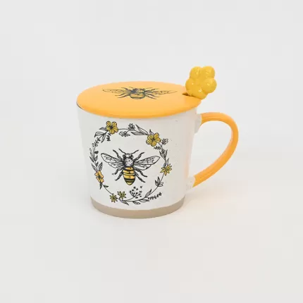 Bee Wreath Mug with Lid