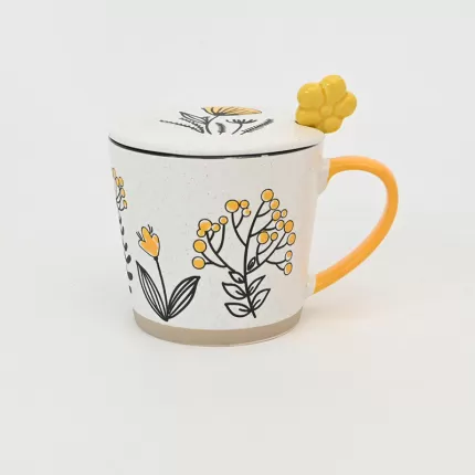 Yellow Flower Mug with Lid