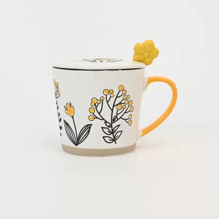 Yellow Flower Mug with Lid